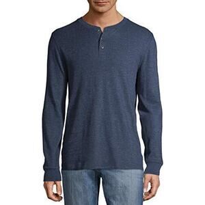 Mens Long Sleeve Thermal Henley Navy Blue Small 34/36 NEW